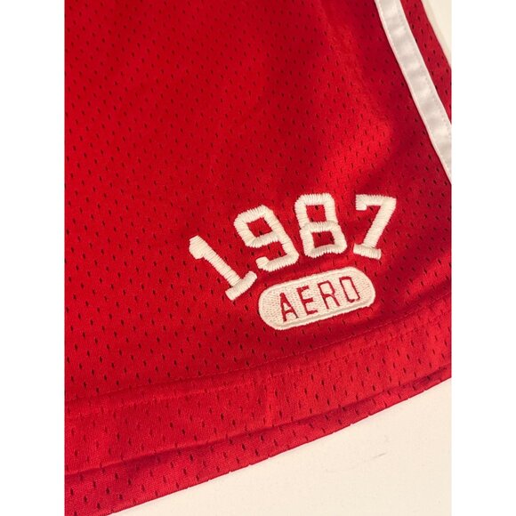 Aeropostale Red Mesh Drawstring Shorts 1987 Graphics S/P Lightweight & Breathabl - Picture 2 of 6
